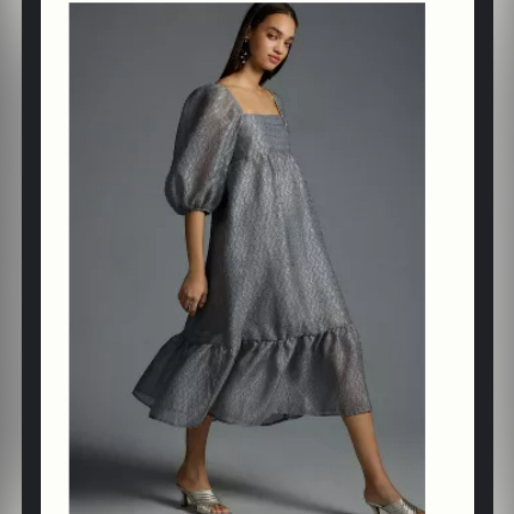 By Anthropologie Textured Puff-Sleeve Dress